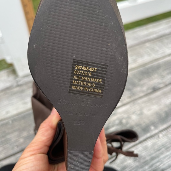 Knee high brown leather wedge boot with fringe detail. - Picture 8 of 9